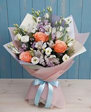 Букет Утренняя свежесть в Белоомуте Букет цветов из:  Лизиантусы, Розы, Альстромерии и Гипсофила в Белоомуте