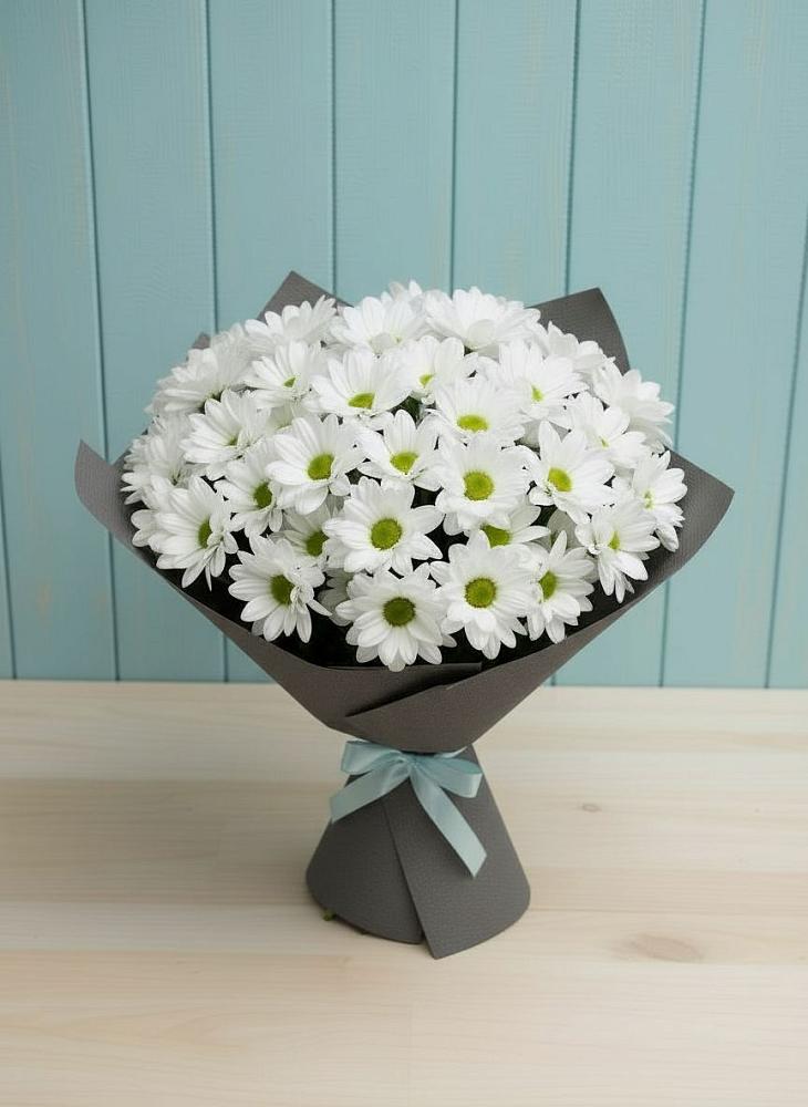 Букет белые хризантемы в Белоомуте Букет цветов из: Хризантемы в Белоомуте